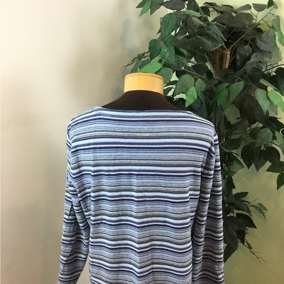 T For Talbots XL Petite Blues White And Black Stripe Long Sleeve Pullover - Picture 5 of 14